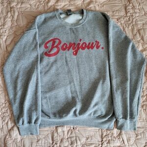 Gildan Gray “Bonjour” Graphic Sweatshirt – Medium